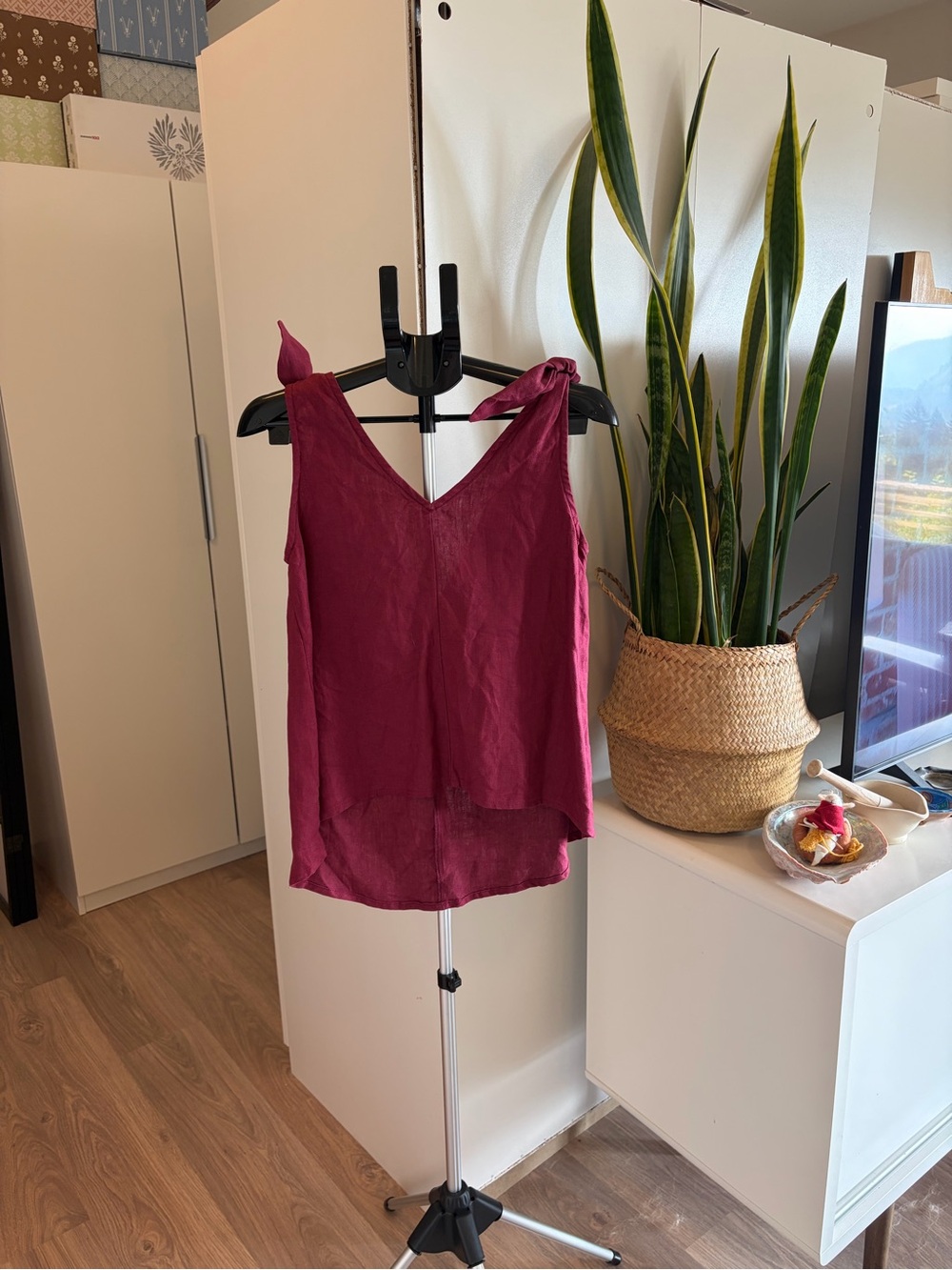 Eliza Faulkner Bunny Top Tie-Shoulder V-Neck Tank Top in Berry